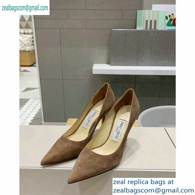 Jimmy Choo Heel 8.5cm Love Pointy Toe Pumps Suede Camel 2019 - Click Image to Close