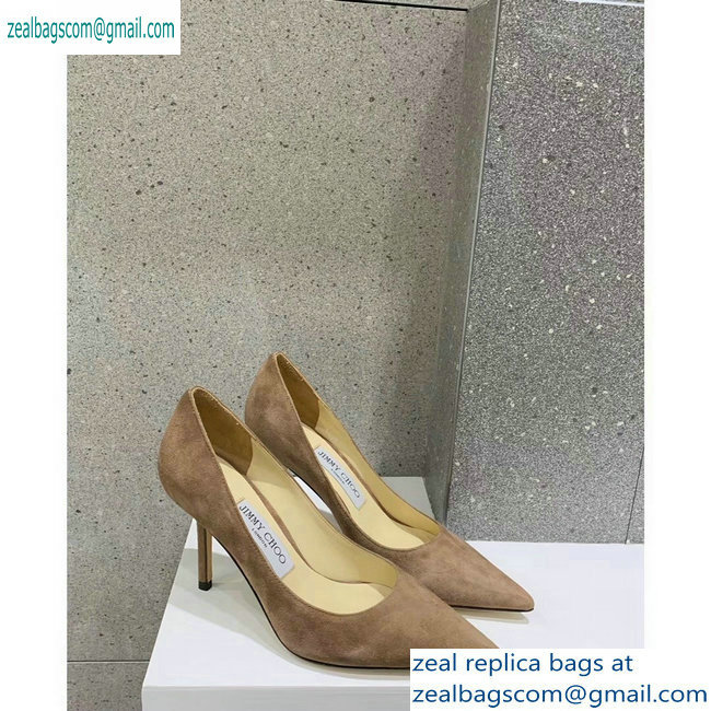 Jimmy Choo Heel 8.5cm Love Pointy Toe Pumps Suede Camel 2019 - Click Image to Close