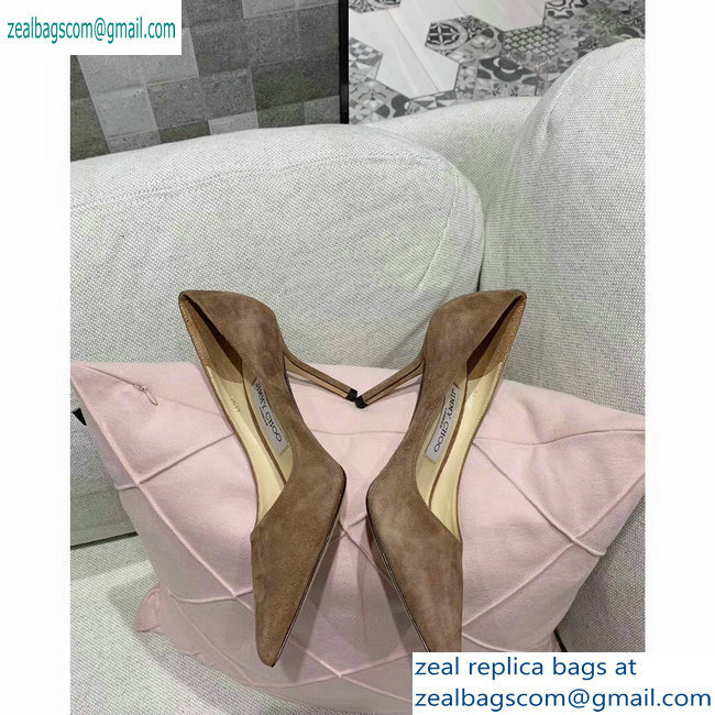 Jimmy Choo Heel 8.5cm Love Pointy Toe Pumps Suede Camel 2019 - Click Image to Close