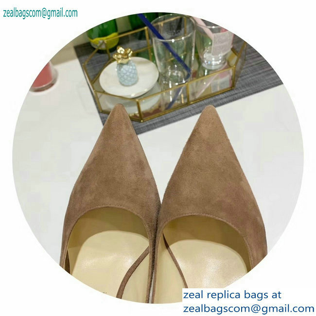 Jimmy Choo Heel 8.5cm Love Pointy Toe Pumps Suede Camel 2019 - Click Image to Close