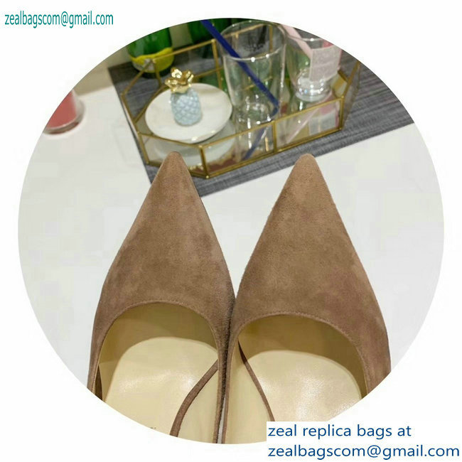 Jimmy Choo Heel 8.5cm Love Pointy Toe Pumps Suede Camel 2019