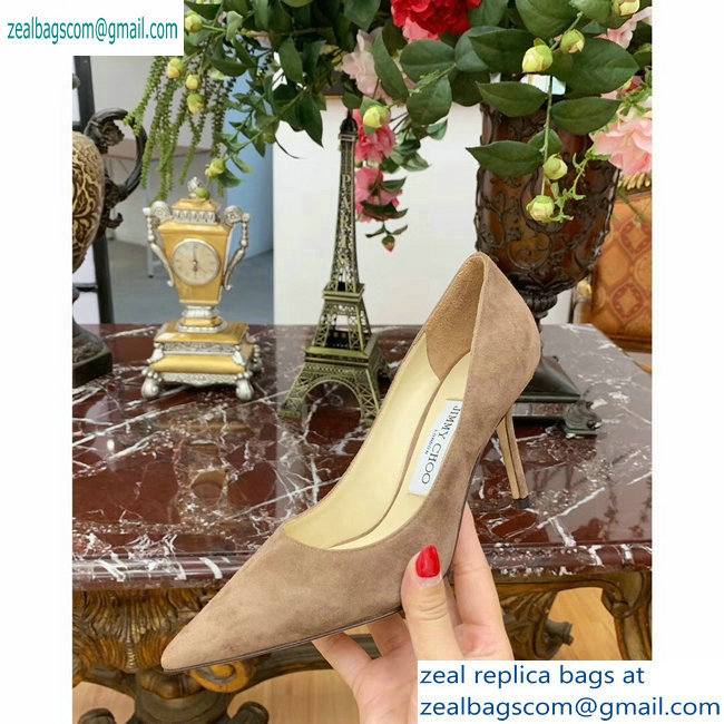 Jimmy Choo Heel 8.5cm Love Pointy Toe Pumps Suede Camel 2019