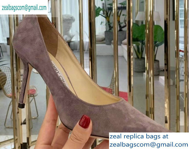 Jimmy Choo Heel 8.5cm Love Pointy Toe Pumps Suede Gray 2019 - Click Image to Close