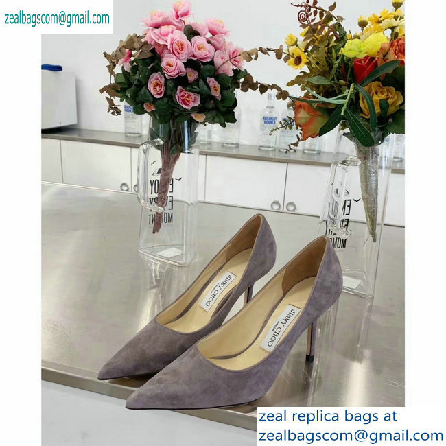 Jimmy Choo Heel 8.5cm Love Pointy Toe Pumps Suede Gray 2019