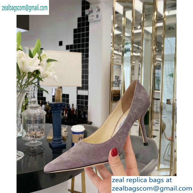 Jimmy Choo Heel 8.5cm Love Pointy Toe Pumps Suede Gray 2019