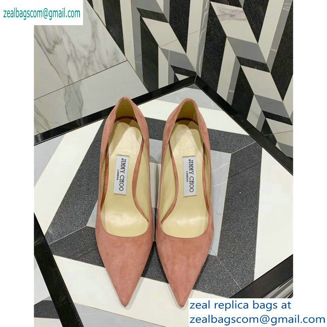 Jimmy Choo Heel 8.5cm Love Pointy Toe Pumps Suede Pink 2019 - Click Image to Close