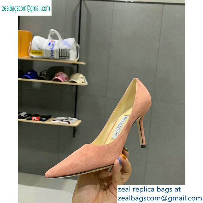 Jimmy Choo Heel 8.5cm Love Pointy Toe Pumps Suede Pink 2019