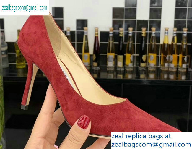 Jimmy Choo Heel 8.5cm Love Pointy Toe Pumps Suede Red 2019 - Click Image to Close