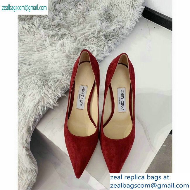 Jimmy Choo Heel 8.5cm Love Pointy Toe Pumps Suede Red 2019 - Click Image to Close