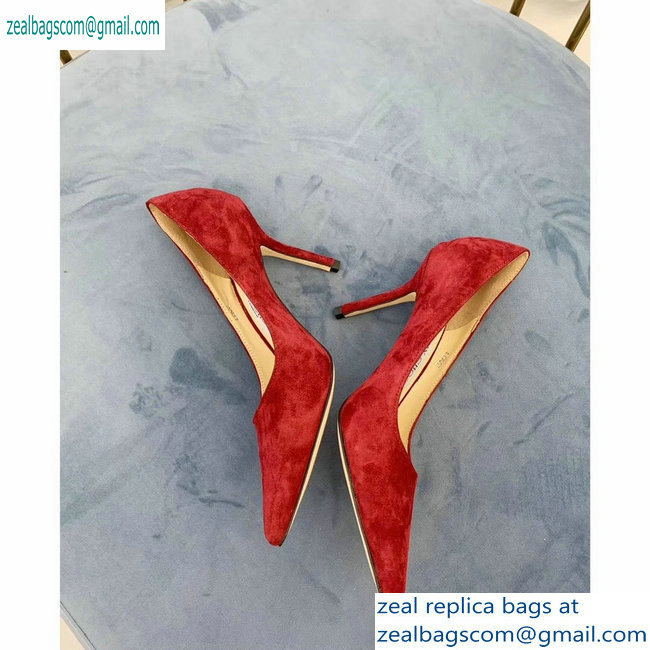 Jimmy Choo Heel 8.5cm Love Pointy Toe Pumps Suede Red 2019