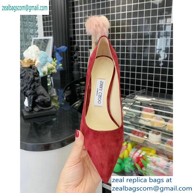 Jimmy Choo Heel 8.5cm Love Pointy Toe Pumps Suede Red 2019 - Click Image to Close