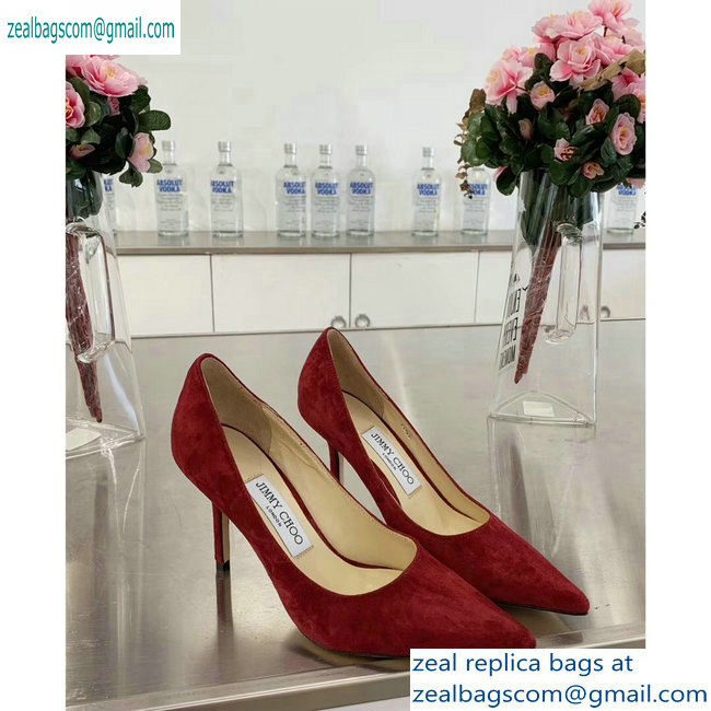 Jimmy Choo Heel 8.5cm Love Pointy Toe Pumps Suede Red 2019