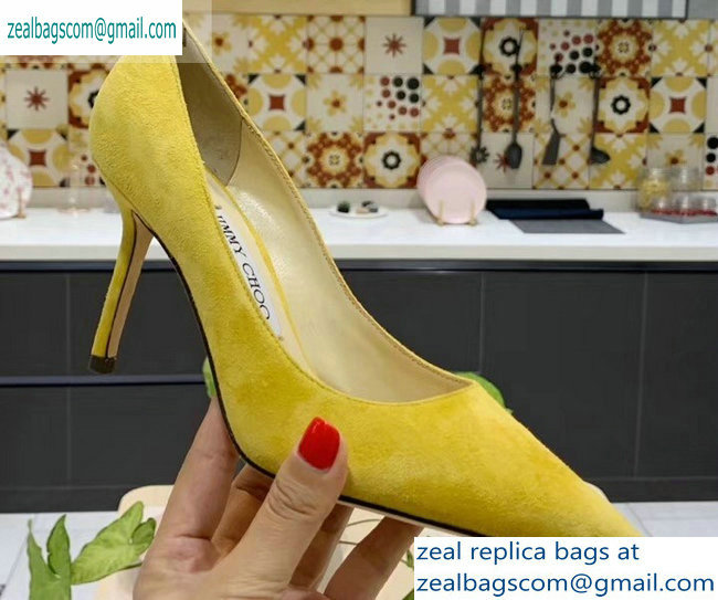 Jimmy Choo Heel 8.5cm Love Pointy Toe Pumps Suede Yellow 2019