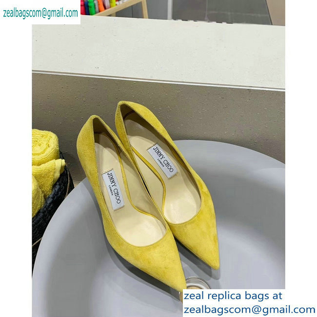 Jimmy Choo Heel 8.5cm Love Pointy Toe Pumps Suede Yellow 2019