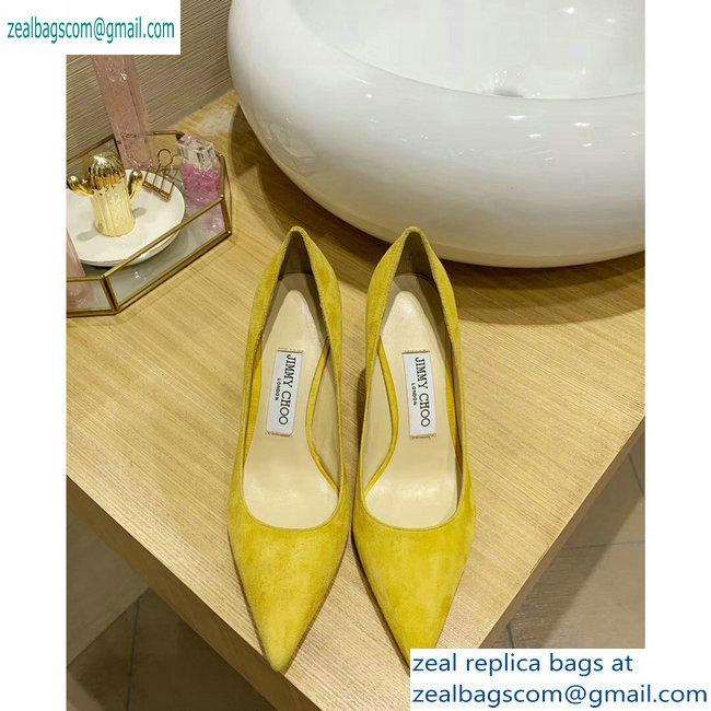Jimmy Choo Heel 8.5cm Love Pointy Toe Pumps Suede Yellow 2019