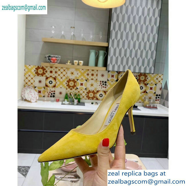 Jimmy Choo Heel 8.5cm Love Pointy Toe Pumps Suede Yellow 2019