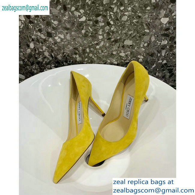 Jimmy Choo Heel 8.5cm Love Pointy Toe Pumps Suede Yellow 2019
