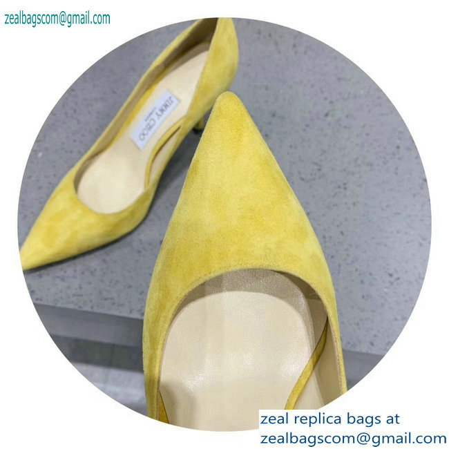 Jimmy Choo Heel 8.5cm Love Pointy Toe Pumps Suede Yellow 2019