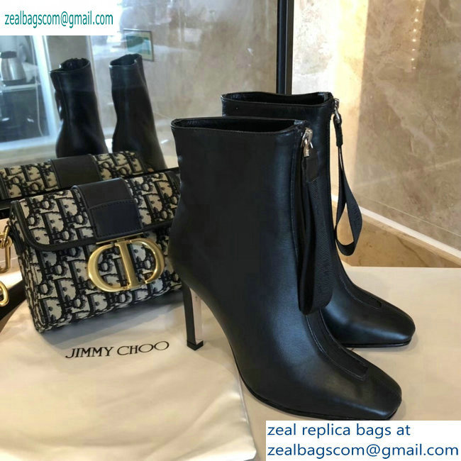 Jimmy Choo Heel 9.5cm Calfskin Ankle Boots Black with Front Zip 2019 - Click Image to Close