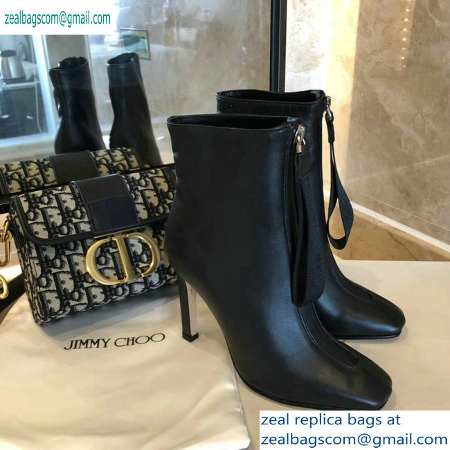 Jimmy Choo Heel 9.5cm Calfskin Ankle Boots Black with Front Zip 2019