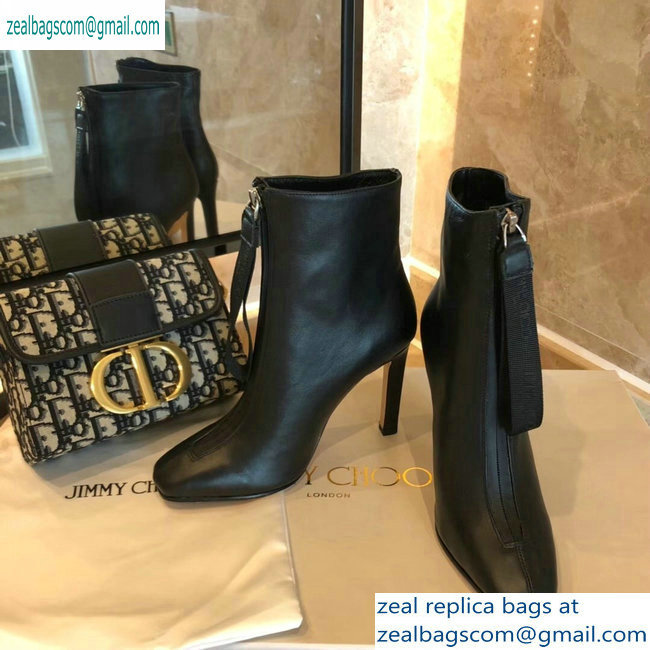 Jimmy Choo Heel 9.5cm Calfskin Ankle Boots Black with Front Zip 2019