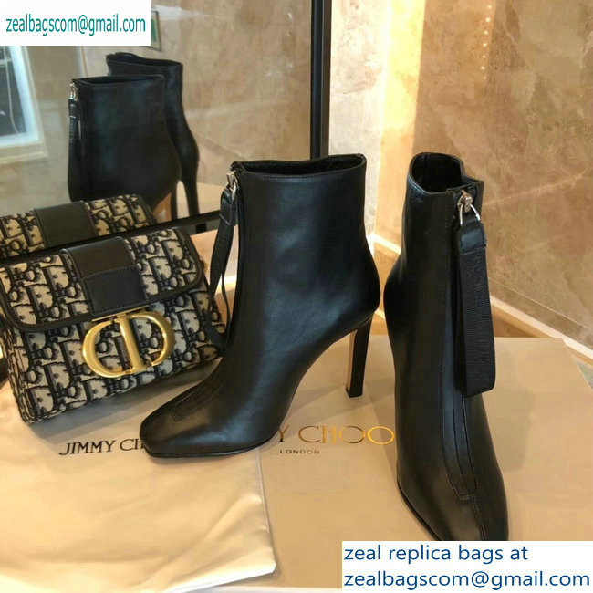 Jimmy Choo Heel 9.5cm Calfskin Ankle Boots Black with Front Zip 2019 - Click Image to Close