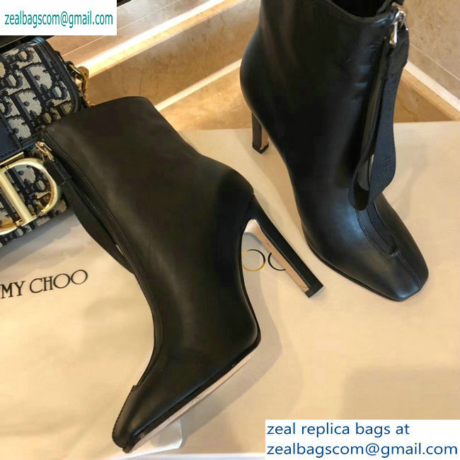 Jimmy Choo Heel 9.5cm Calfskin Ankle Boots Black with Front Zip 2019