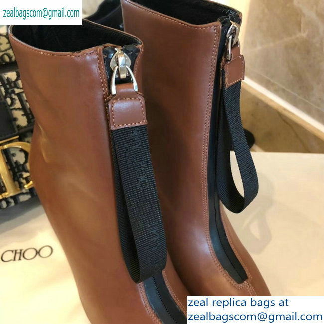Jimmy Choo Heel 9.5cm Calfskin Ankle Boots Brown with Front Zip 2019 - Click Image to Close