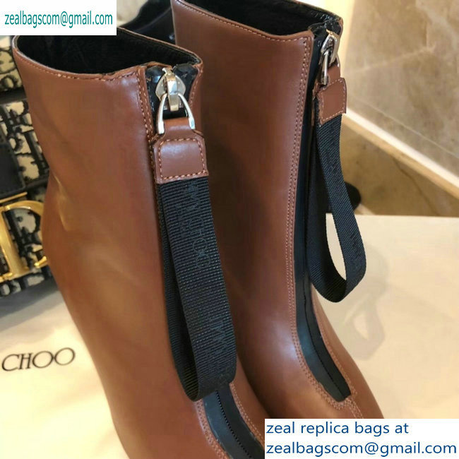 Jimmy Choo Heel 9.5cm Calfskin Ankle Boots Brown with Front Zip 2019