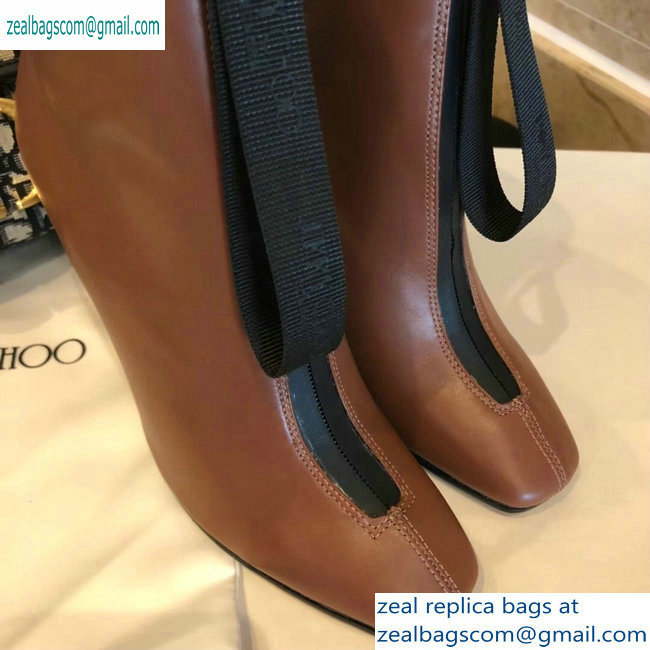 Jimmy Choo Heel 9.5cm Calfskin Ankle Boots Brown with Front Zip 2019