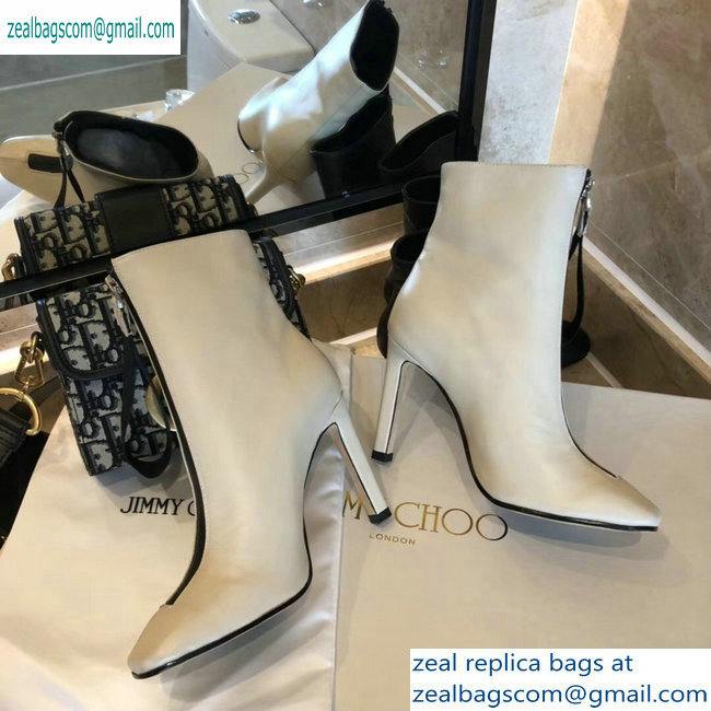 Jimmy Choo Heel 9.5cm Calfskin Ankle Boots Creamy with Front Zip 2019