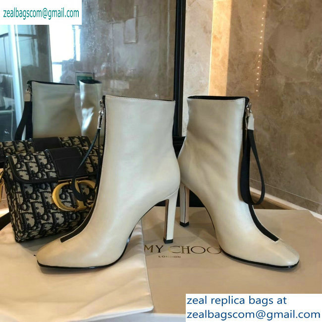 Jimmy Choo Heel 9.5cm Calfskin Ankle Boots Creamy with Front Zip 2019