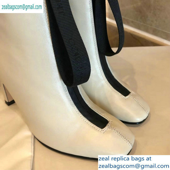 Jimmy Choo Heel 9.5cm Calfskin Ankle Boots Creamy with Front Zip 2019 - Click Image to Close