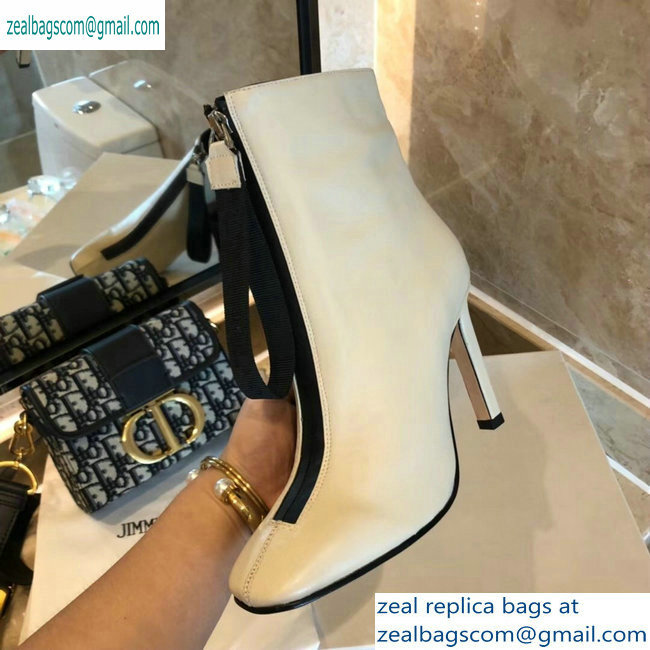 Jimmy Choo Heel 9.5cm Calfskin Ankle Boots Creamy with Front Zip 2019 - Click Image to Close