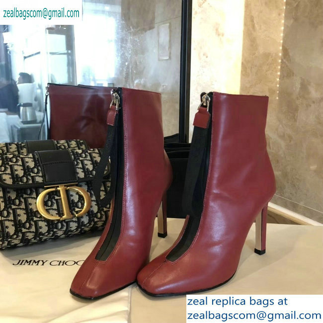 Jimmy Choo Heel 9.5cm Calfskin Ankle Boots Red with Front Zip 2019