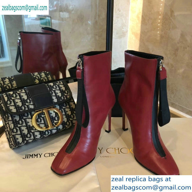 Jimmy Choo Heel 9.5cm Calfskin Ankle Boots Red with Front Zip 2019 - Click Image to Close