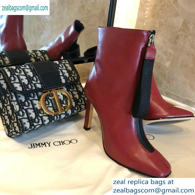 Jimmy Choo Heel 9.5cm Calfskin Ankle Boots Red with Front Zip 2019 - Click Image to Close