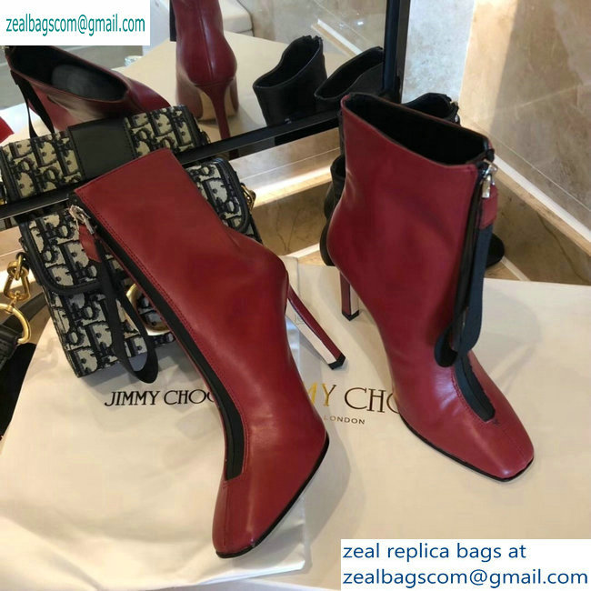 Jimmy Choo Heel 9.5cm Calfskin Ankle Boots Red with Front Zip 2019 - Click Image to Close