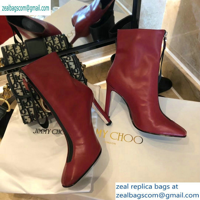 Jimmy Choo Heel 9.5cm Calfskin Ankle Boots Red with Front Zip 2019