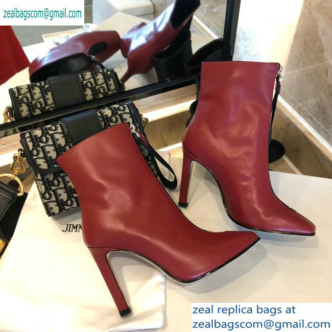 Jimmy Choo Heel 9.5cm Calfskin Ankle Boots Red with Front Zip 2019