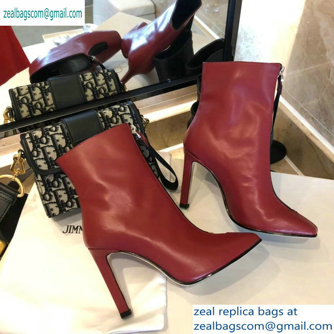 Jimmy Choo Heel 9.5cm Calfskin Ankle Boots Red with Front Zip 2019 - Click Image to Close