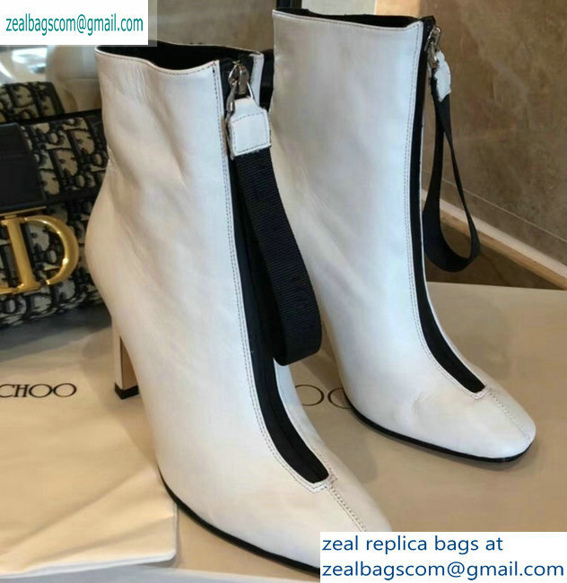 Jimmy Choo Heel 9.5cm Calfskin Ankle Boots White with Front Zip 2019 - Click Image to Close