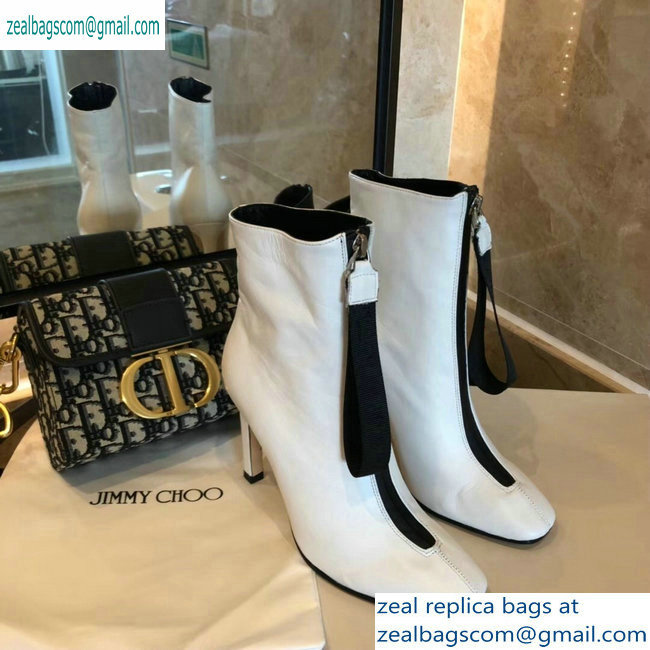 Jimmy Choo Heel 9.5cm Calfskin Ankle Boots White with Front Zip 2019