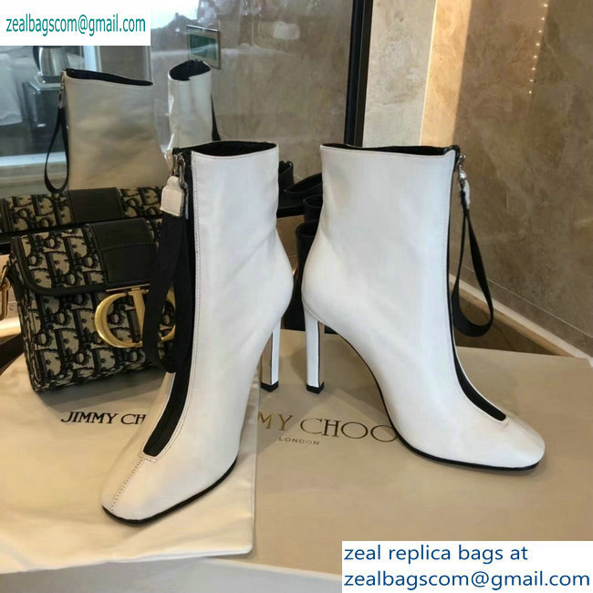 Jimmy Choo Heel 9.5cm Calfskin Ankle Boots White with Front Zip 2019 - Click Image to Close