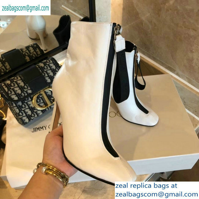 Jimmy Choo Heel 9.5cm Calfskin Ankle Boots White with Front Zip 2019 - Click Image to Close