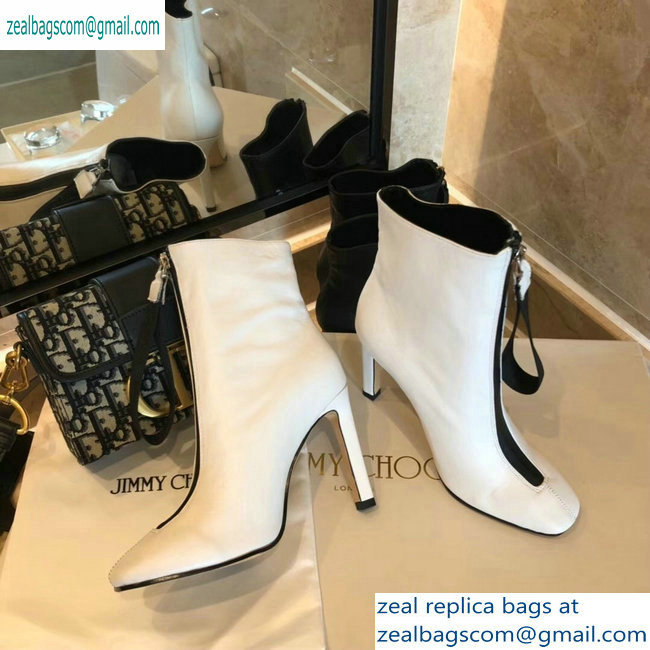 Jimmy Choo Heel 9.5cm Calfskin Ankle Boots White with Front Zip 2019 - Click Image to Close