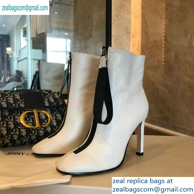 Jimmy Choo Heel 9.5cm Calfskin Ankle Boots White with Front Zip 2019 - Click Image to Close