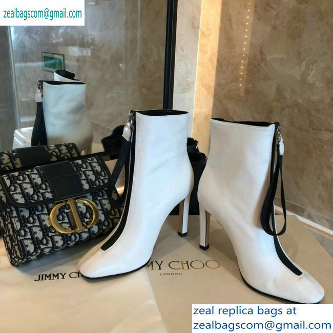 Jimmy Choo Heel 9.5cm Calfskin Ankle Boots White with Front Zip 2019 - Click Image to Close