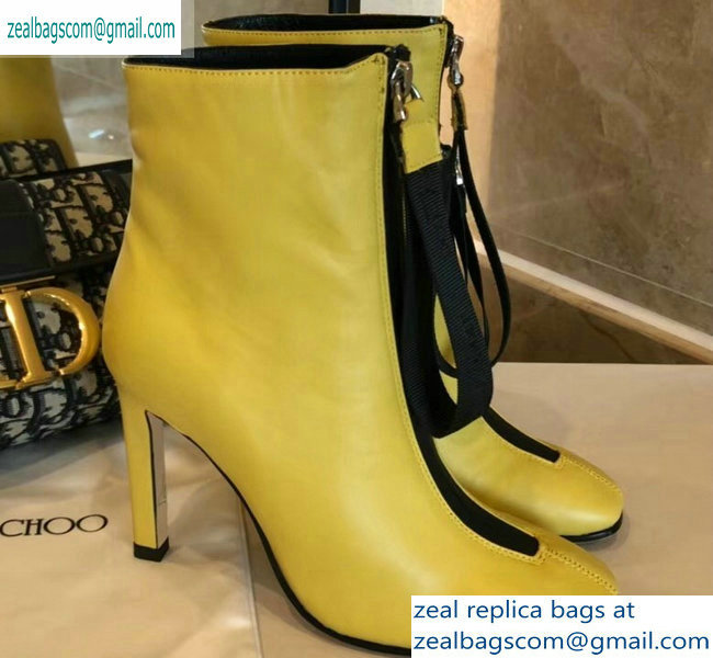 Jimmy Choo Heel 9.5cm Calfskin Ankle Boots Yellow with Front Zip 2019