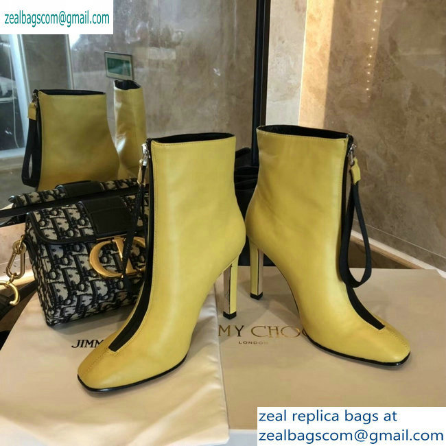 Jimmy Choo Heel 9.5cm Calfskin Ankle Boots Yellow with Front Zip 2019